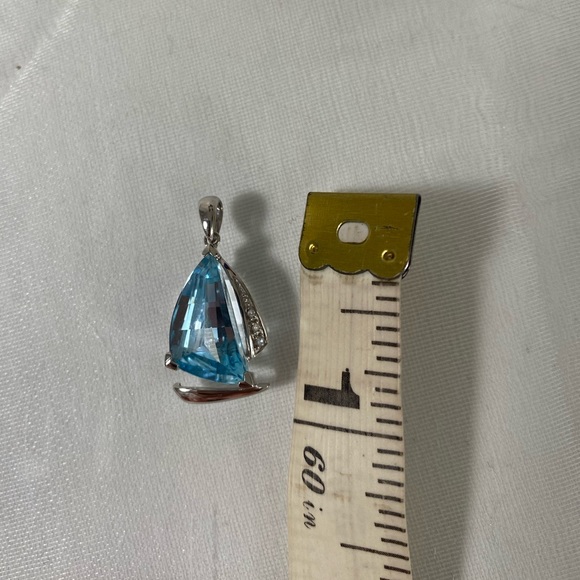 10K WHITE GOLD aquamarine and diamond pendant REAL GOLD - Picture 11 of 13